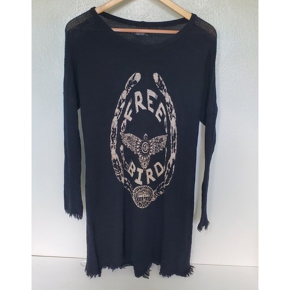 Lauren Moshi Beverly Hills Free Bird Black Tunic Dress Distressed - Women's - Picture 1 of 6